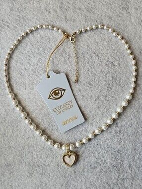 Eye Candy Gold & Pearl Heart Pendant Necklace